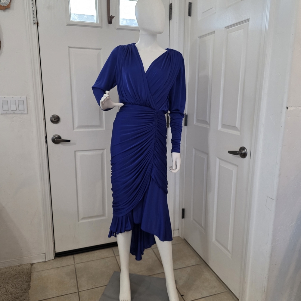 Susan Rosell For Vijack Ruched Wrap Midi Dress in Cobalt Blue